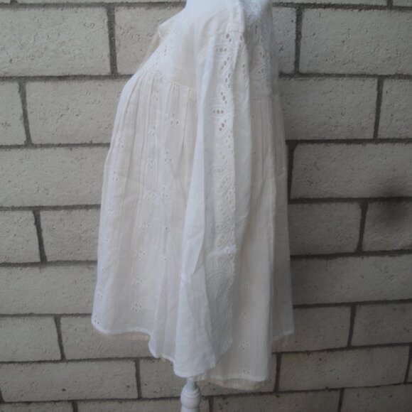 NEW Shabby Chic Women's Size XL Cotton Peasant Blouse Cream Eyelet Long Sleeve - Picture 3 of 7